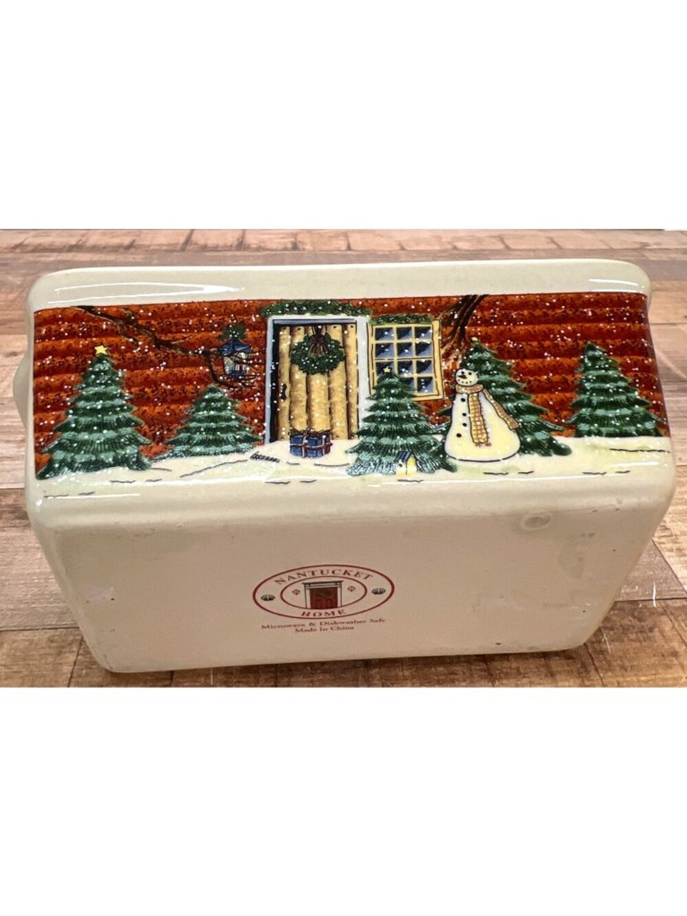 Christmas Nantucket Loaf Pan Microwave & Dishwasher Safe  Cream & Festive Colors